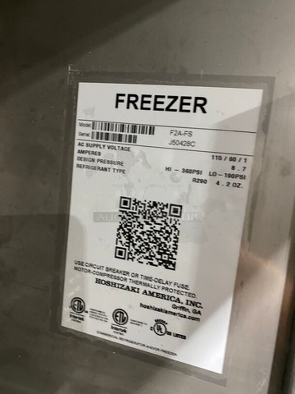 NICE! LATE MODEL! Hoshizaki Commercial 2 Door Reach In Freezer! Poly Coated Racks! All Stainless Steel! On Casters! WORKING WHEN REMOVED! Model: F2AFS SN: J50428C 115V 60HZ 1 Phase - Image 7 of 9