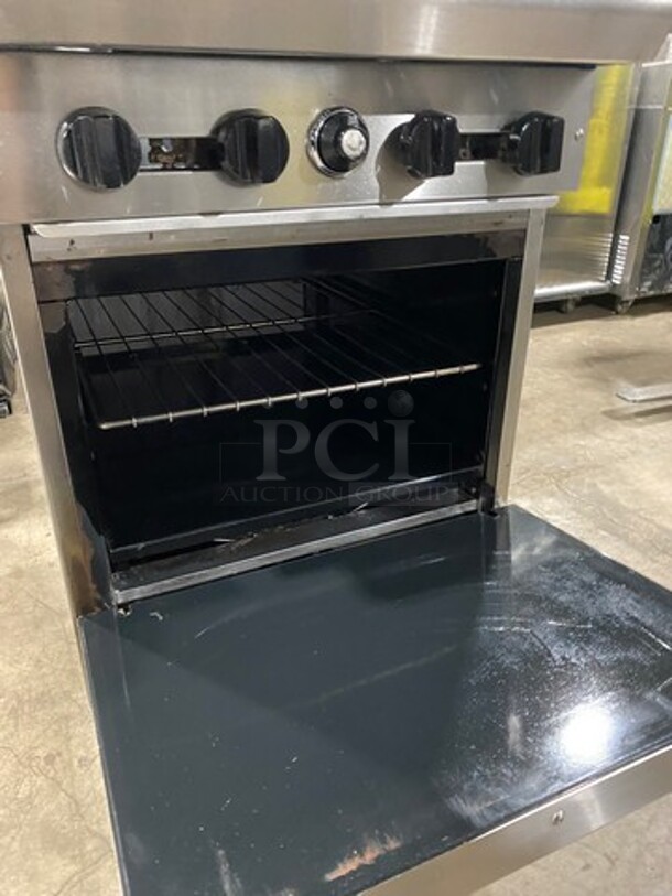American Range Commercial Natural Gas Powered 4 Burner Stove! With Raised Back Splash And American Range Salamander! With Oven Underneath! All Stainless Steel! On Legs! - Image 8 of 9