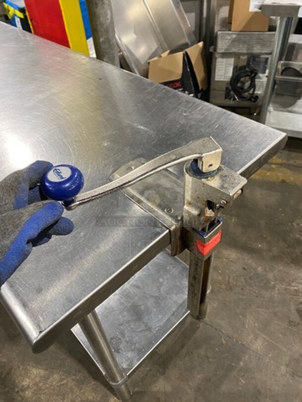 Solid Stainless Steel Work Top/ Prep Table! With Mounted Can Opener! With Storage Space Underneath! On Legs! - Image 6 of 8