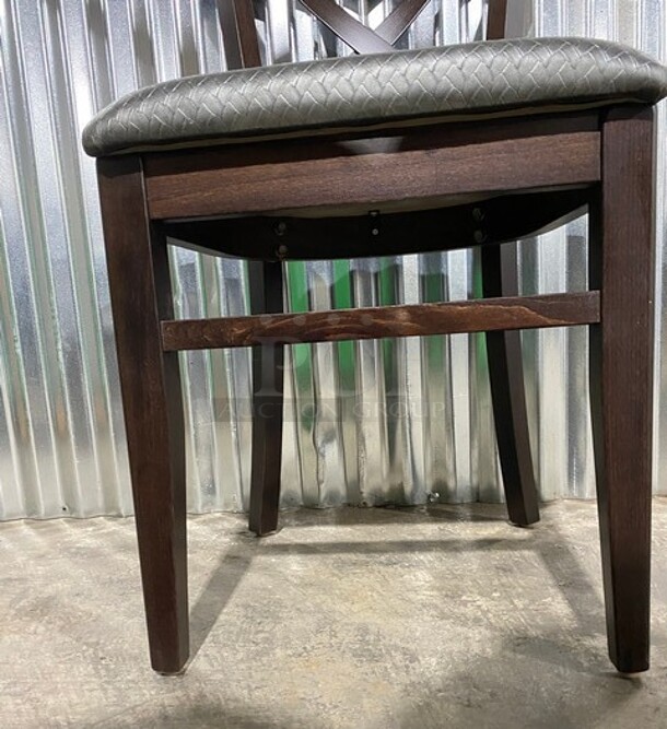 NICE! NEW! Walnut Beech Wood Cross Back Dining Chair With Silver Vinyl Seat! 2x Your Bid! - Image 6 of 6