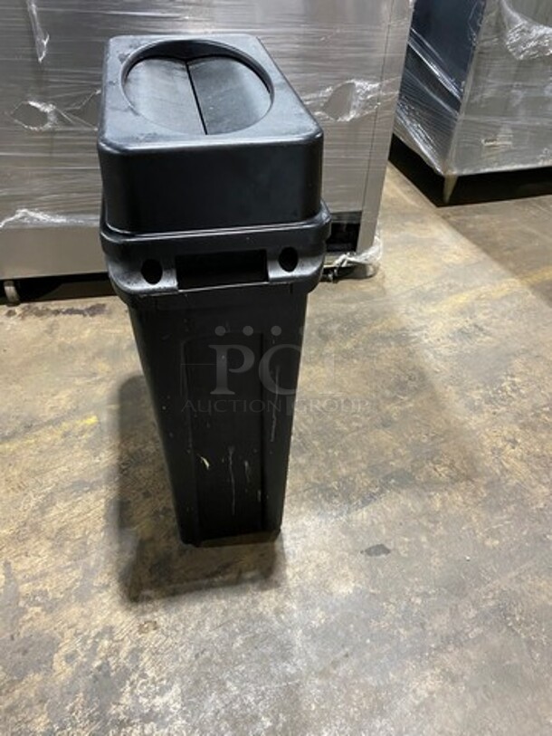 Black Poly Slim Style Trash Bin! With Lid! - Image 2 of 6