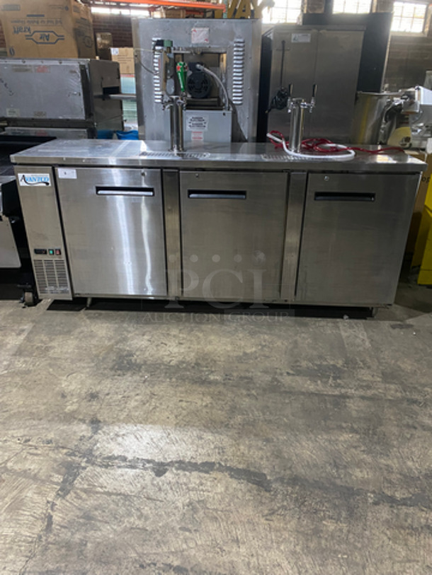 SWEET! Avantco Commercial Refrigerated 4 Tap Kegerator! With 2 Beer Towers! With 3 Door Storage Space Underneath! All Stainless Steel! On Legs! Model: 178UDD4HCS SN: 6213333519065710 115V 60HZ