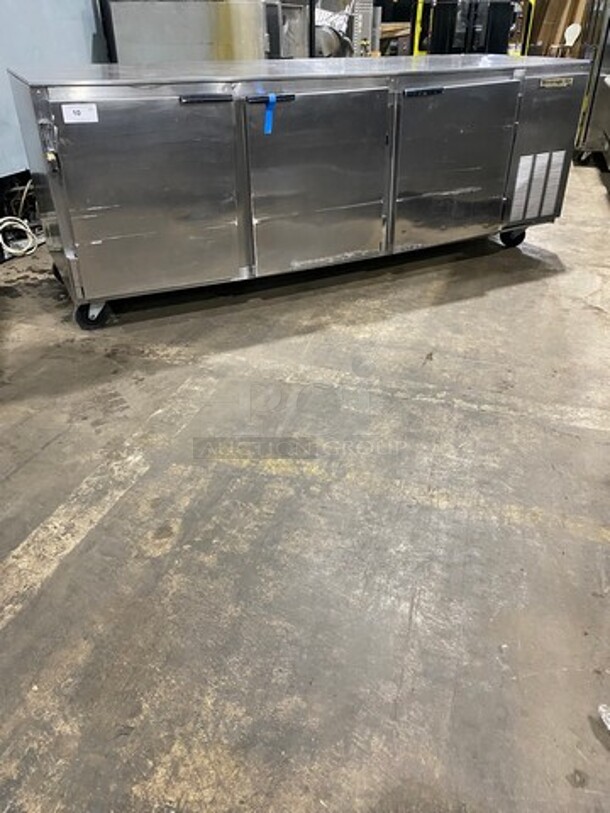 Beverage Air Commercial 3 Door Lowboy/Worktop Cooler! All Stainless Steel! On Casters! WORKING WHEN REMOVED! Model: UCR93A SN: 6002311 115V 60HZ 1 Phase