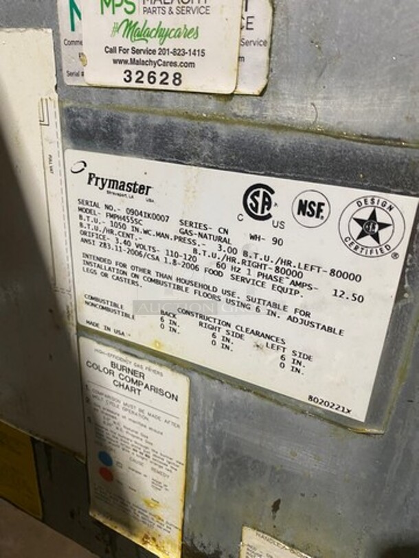 Frymaster Commercial Natural Gas Powered 4 Bay Deep Fat Fryer! With Middle Fryer Basket Rack! With Oil Filter System! All Stainless Steel! On Casters! Model: FMPH455SC SN: 0904IK0007 - Image 10 of 12