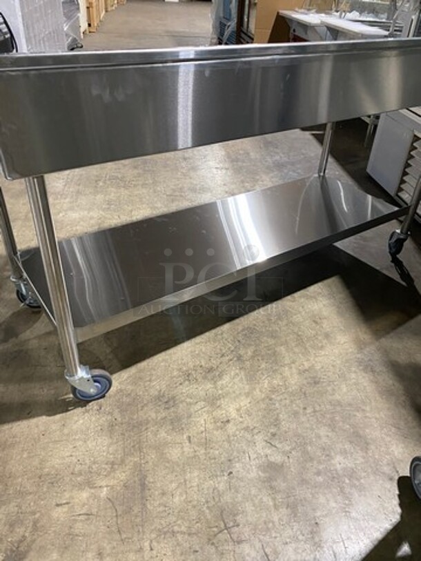 WOW! NEW! NEVER USED! Emi Heavy Duty Heavy Gage Welded Work Top/ Prep Table! With Back Splash! With Storage Space Underneath! Stainless Steel! On Casters! - Image 3 of 8