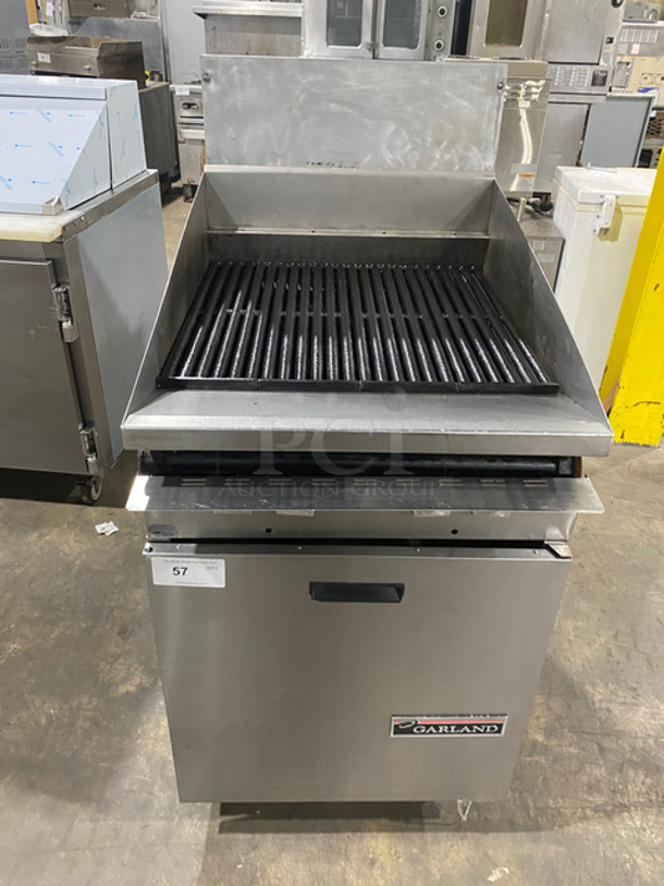 Garland Commercial Natural Gas Powered Char Broiler Grill! With Back And Side Splashes! With Oven Underneath! All Stainless Steel! On Legs!