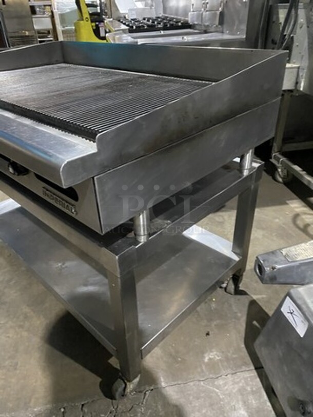 Great! Imperial Natural Gas Powered 48 Inch Thermostatic Control Grooved Top Grill! Model IGG48! Grooved Grill Gives An Attractive Char Broiler Look! On Stainless Steel Grill Stand On Casters!  - Image 2 of 10