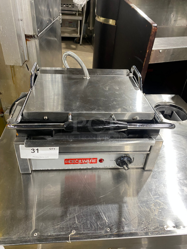Cecilware Commercial Countertop Sandwich/ Panini Press! With Ribbed Press Grill! Solid Stainless Steel!