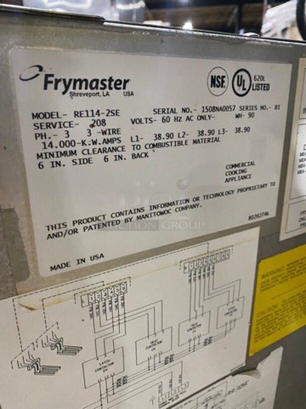 Frymaster Commercial Electric Powered Deep Fat Fryer! With Metal Frying Baskets! With Side Splashes! All Stainless Steel! On Casters! Model: RE1142SE SN: 1508NA0057 208V 60HZ 3 Phase - Image 9 of 10