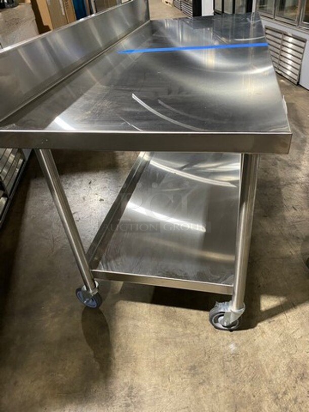 WOW! NEW! NEVER USED! Emi Heavy Duty Heavy Gage Welded Work Top/ Prep Table! With Back Splash! With Storage Space Underneath! Stainless Steel! On Casters! - Image 4 of 7