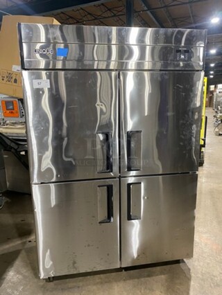 UNIQUE DAESUNG ALL STAINLESS-STEEL Dual Compressor 4 Split Door  Reach In Freezer! Model UDS45FIR!  On Casters!