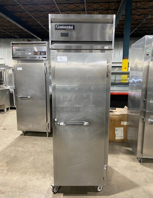 Continental Commercial Single Door Reach-In Cooler! Solid Stainless Steel! On Casters! Model: DL1RSS SN: 14348204 115V 60HZ 1 Phase