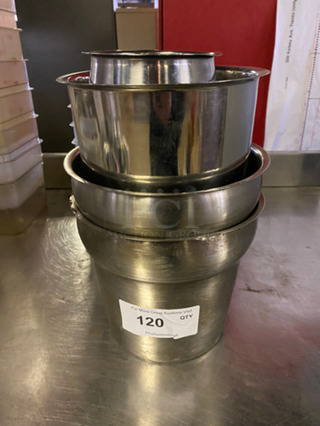 ALL ONE MONEY! Assorted Size Round Steam Table Soup Pans And Inserts! All Stainless Steel!