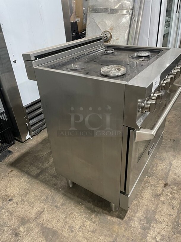 ZLine Natural Gas Powered 4 Burner Stove! All Stainless Steel! With Full Oven Underneath! On Legs! 120V! Model: RGS-30 SN: 20080776039! - Image 3 of 10