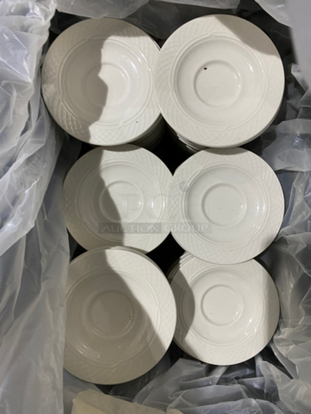 ALL ONE MONEY! Homer Laughlin White Ceramic Plates! Includes Black Poly Crate! - Image 2 of 6