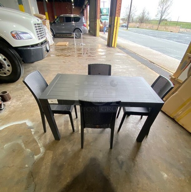 Brand New! Rainbow Arizona Heavy Duty Poly Outdoor Wicker Style Dining Table! With Four Heavy Duty Poly Wicker Style Starlux Dining Chairs! ALL ONE MONEY! - Image 1 of 5