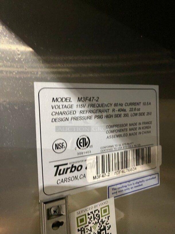Turbo Air Commercial 2 Door Reach In Freezer! With Poly Coated Racks! Solid Stainless Steel! Model: M3F472 SN: M3F4L76034 115V  - Image 8 of 10