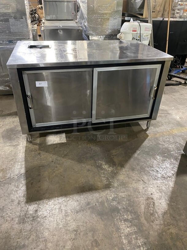 All Stainless Steel Commercial Work/Prep Table! With 2 Sliding Door Storage Space Underneath! On Legs! - Image 1 of 7