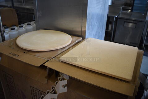 2 BRAND NEW IN BOX! Baking Stones. 16x16x1, 14.5x16.5x1. 2 Times Your Bid!