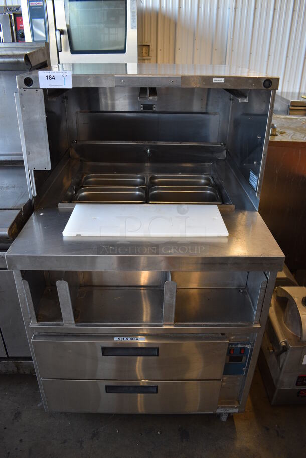 Duke Model DPC-38-120-DRW-DR-LM Stainless Steel Commercial Prep Table w/ 2 Drawers on Commercial Casters. 120 Volts, 1 Phase. 32x38x54. Tested and Working!