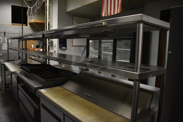 Stainless Steel Commercial 2 Tier Over Shelf w/ American Permanent Ware FD-48 Warming Strip and 2 Order Holding Rods. 222x18x67. BUYER MUST REMOVE. (kitchen)