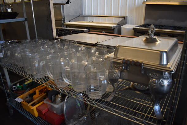ALL ONE MONEY! Tier Lot of Various Items Including Metal Chafing Dish and Poly Pitchers - Image 1 of 7