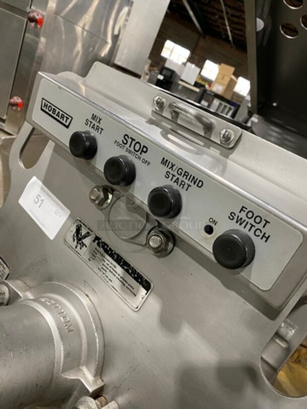 Sweet! Hobart Commercial Floor Style Heavy Duty Meat Grinder/ Meat Mixer! Solid Stainless Steel! On Casters! Working When Removed! Please Call Or Text For Video! Model: MG2032 SN: 271151943 208V 3PH - Image 7 of 9