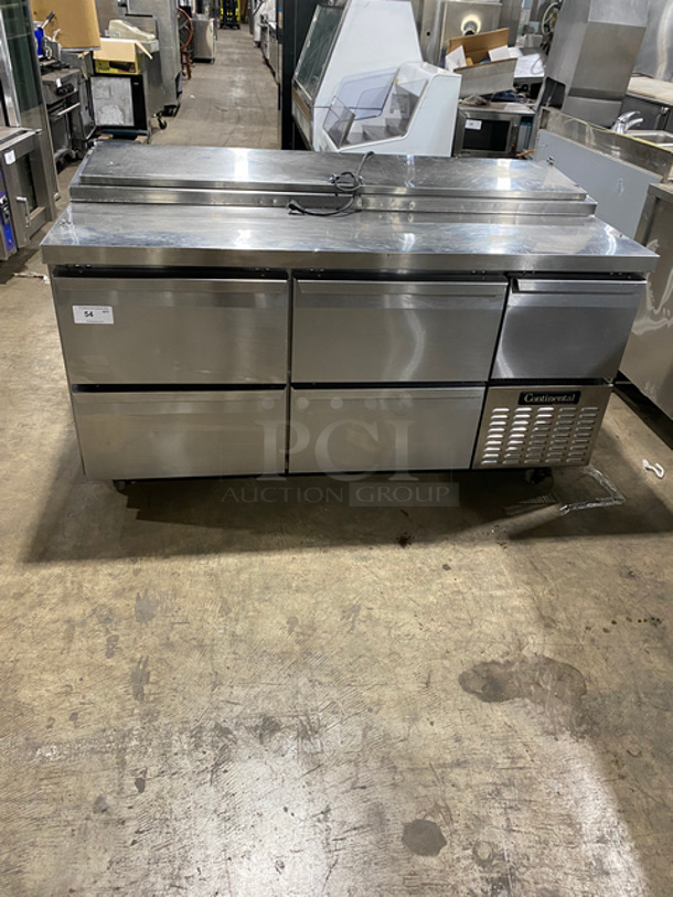 COOL! Continental Commercial Refrigerated Pizza Prep Table! With 5 Drawer Storage Space Underneath! All Stainless Steel! On Casters! Model: CPA68 SN: 15339813 115V 60HZ 1 Phase