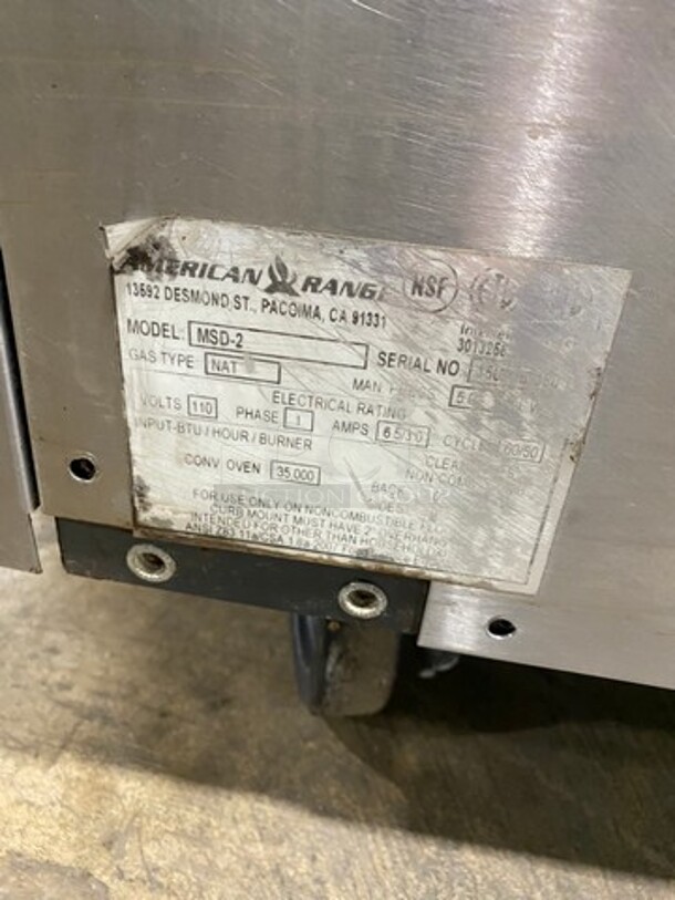 American Range Commercial Natural Gas Powered Double Deck Convection Oven! With Solid Doors! All Stainless Steel! On Casters! 2x Your Bid Makes One Unit! Model: MSD2 SN: 150708080 - Image 10 of 11