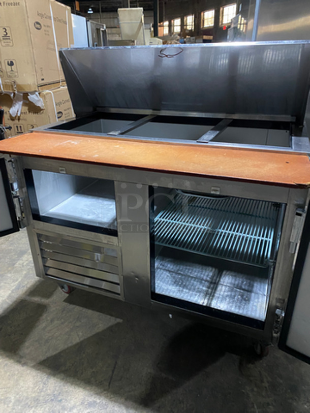 Leader Commercial Refrigerated Sandwich/Salad Prep Table! With Wooden Cutting Board! With 2 Door Storage Space Underneath! With Poly Coated Rack! All Stainless Steel! On Casters! Model: LM48 SN: GZ12M0807B 115V 60HZ 1 Phase - Image 5 of 10