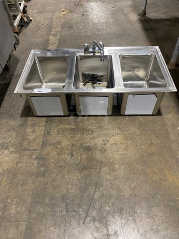 Commercial 3 Compartment Dish Washing Drop In Sink! With Faucet And Handles! All Stainless Steel! - Image 8 of 8