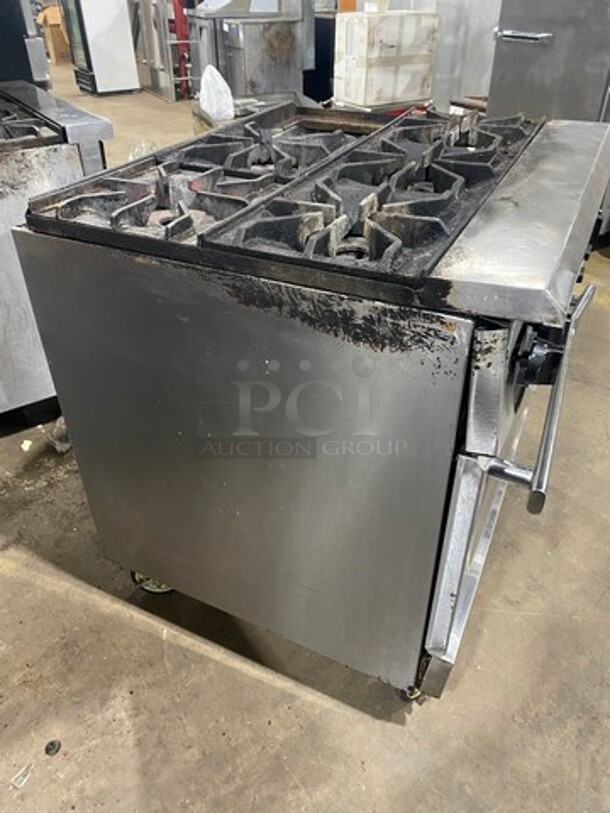 LATE MODEL! 2021 Rocket Cooking Commercial 6 Burner Natural Gas Powered Stove! With Oven Underneath! All Stainless Steel! Model RCPRO36GST Serial 2572612109280384! On Casters! - Image 4 of 12