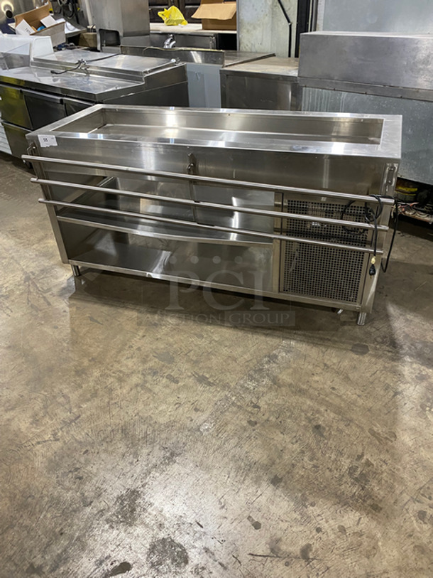 OUT OF THE BOX! NEVER USED! Bayonne Commerical 5 Bay Cold Pan/Cold Food Buffet Counter! With Folding Serving Counter! With 2 Shelf Storage Underneath! All Stainless Steel! On Legs! Model: CPM-72 SN: 7195 120V 60HZ 1 Phase