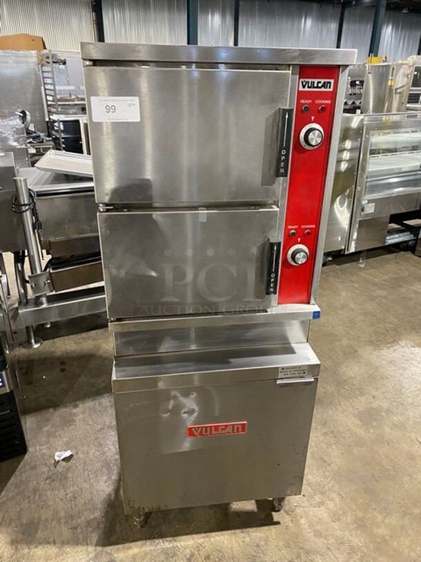 Vulcan Commercial Electric Powered Dual Cabinet Steamer! All Stainless Steel! On Legs! Model: VSX24E SN: 271095042! 208V 50/60HZ 1 Phase! - Image 1 of 10