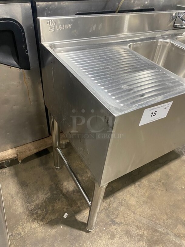 SWEET! L & J Commercial 3 Bay Bar Back Sink! With Dual Side Drain Boards! With Back Splash! With Faucets And Handles! All Stainless Steel! On Legs! - Image 2 of 9