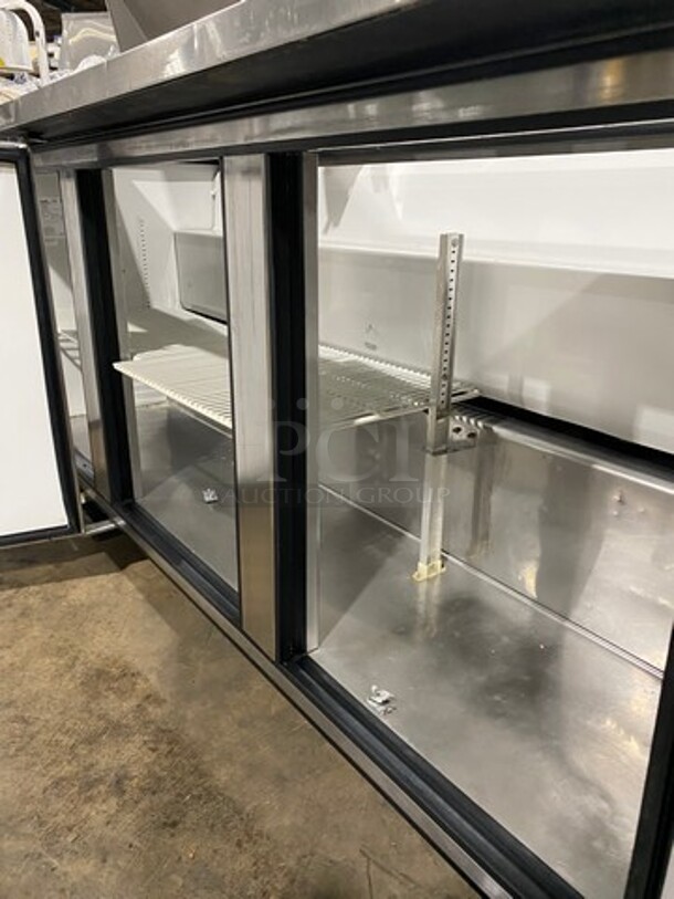 True Commercial Refrigerated Sandwich Prep Table! With 3 Door Storage Space Underneath! Poly Coated Racks! All Stainless Steel! On Casters! Model: TSSU7218 SN: 14477571! 115V 60HZ 1 Phase! - Image 6 of 9