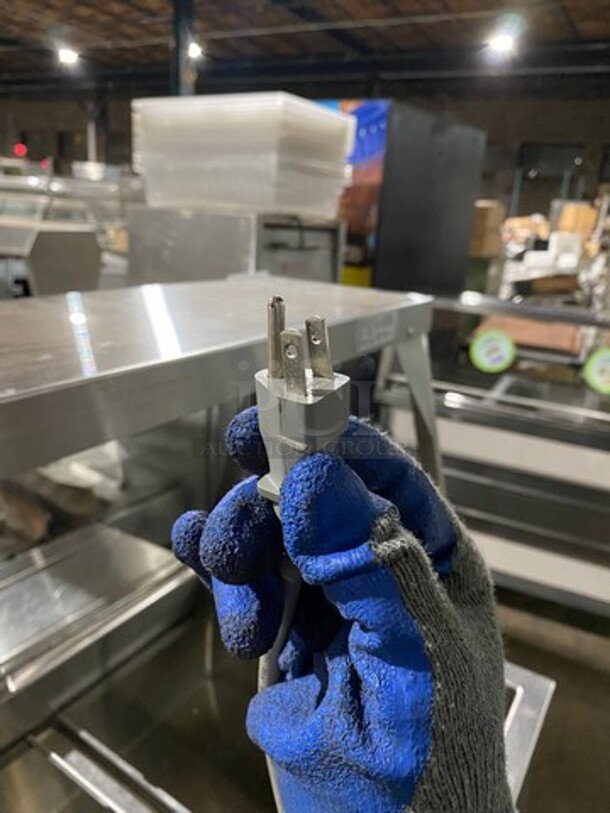 Duke Commercial Refrigerated Food Serving Station Counter/ Cold Pan! With Sneeze Guard! With Lowering Prep Line! All Stainless Steel! On Casters! MEASUREMENTS INCLUDE PREPLINE! WORKING WHEN REMOVED! - Image 5 of 11
