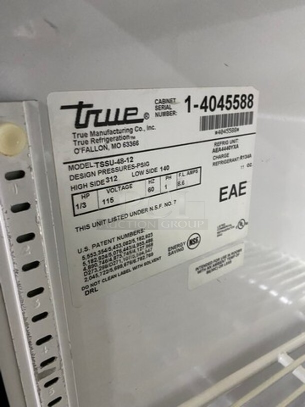 True Commercial Refrigerated Sandwich Prep Table! With 2 Door Underneath Storage Space! Poly Coated Racks! All Stainless Steel! On Casters! Model: TSSU4812 SN: 14045588 115V 60HZ 1 Phase - Image 7 of 9
