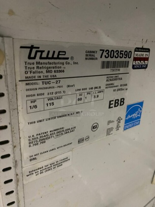 True Commercial Single Door Refrigerated Lowboy/ Worktop Cooler! With Poly Coated Rack! All Stainless Steel! On Casters! Model: TUC27 SN: 7303590 115V 60HZ 1 Phase - Image 6 of 7