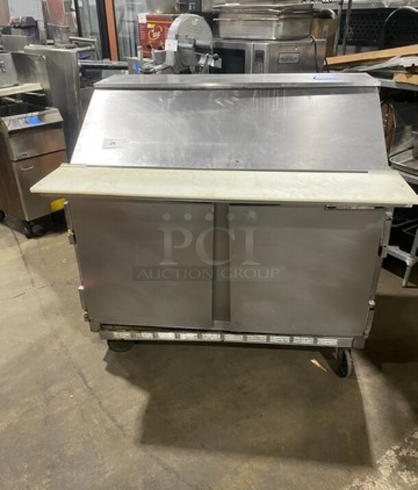 Beverage Air Commercial Refrigerated Sandwich Prep Table! With Commercial Cutting Board! With 2 Door Underneath Storage Space! All Stainless Steel! On Casters! Model: SP4818M SN: 6810332 115V 60HZ 1 Phase - Image 1 of 9