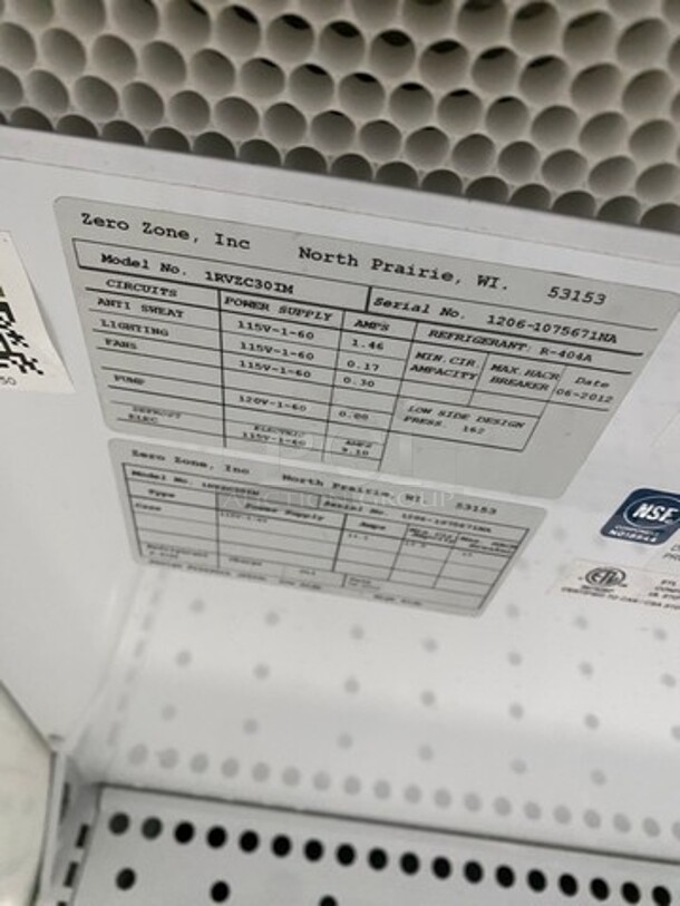 2012 Zero Zone Commercial Single Door Reach In Freezer Merchandiser! With View Through Doors! With Poly Racks! Model: 1RVZC30IM SN: 12061075671NA - Image 7 of 9