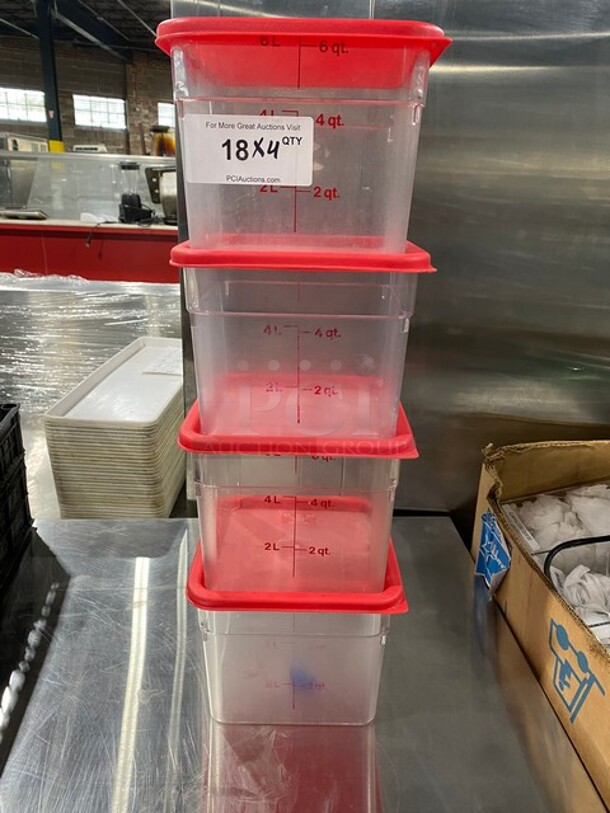 Cambro 6Qt Polypropylene Square Food Storage Containers! 4x Your Bid!