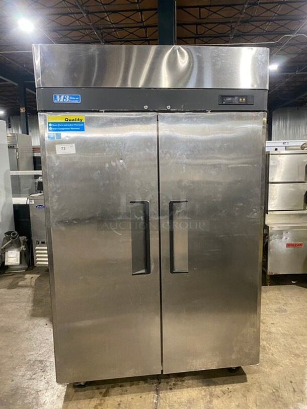 Turbo Air Commercial 2 Door Reach In Freezer! All Stainless Steel! With Built In Pan Racks! With Sheet Pans! On Casters! 115V! Model: M3F47-2 SN: M3F4L88024! Working When Removed! - Image 1 of 9