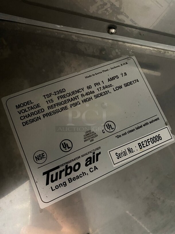 Turbo Air TSF-23SD Stainless Steel Commercial Single Door Reach In Freezer w/ Metal Racks on Commercial Casters! MODEL TSF23SD SN: BE2F0006 115V 1PH - Image 7 of 9