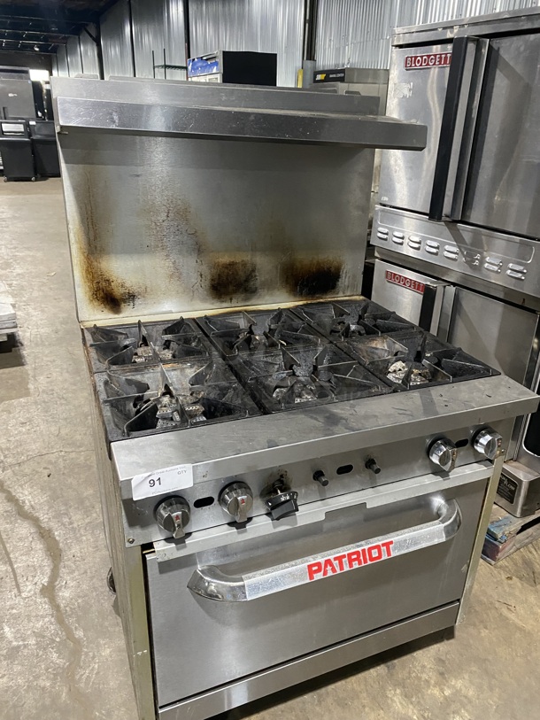 Patriot FMGR-36/NG Stainless Steel Commercial Natural Gas Powered 6 Burner Range w/ Oven and Back Splash on Commercial Casters!19105340067! - Image 10 of 10
