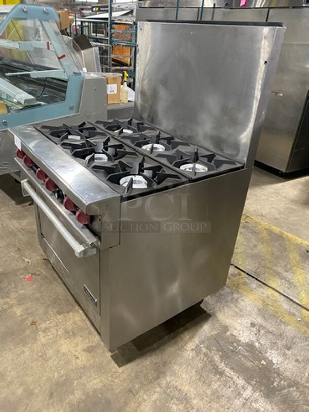 Therma Tek Commercial Natural Gas Powered 6 Burner Stove! With Raised Back Splash! With Oven Underneath! All Stainless Steel! On Legs! - Image 2 of 10