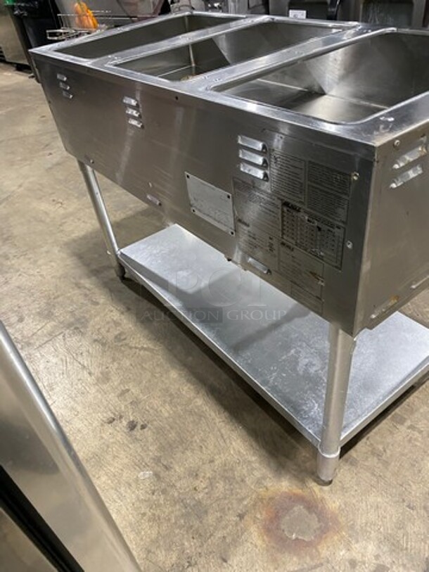 Eagle Commercial Gas Powered 3 Well Steam Table! With Storage Space Underneath! All Stainless Steel! On Legs! Model: AWT3NG SN: 1406170045 - Image 3 of 9