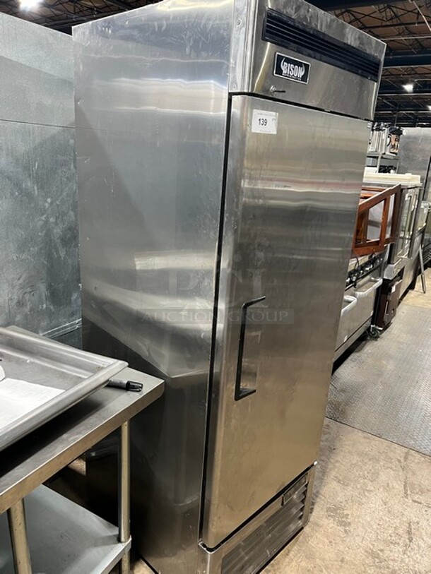 2019 Bison Commercial Single Door Reach In Cooler! Poly Coated Racks! All Stainless Steel! With Casters! Working When Removed! MODEL BRR21 SN:BRR2100319061900K80014 115V 1PH - Image 6 of 8