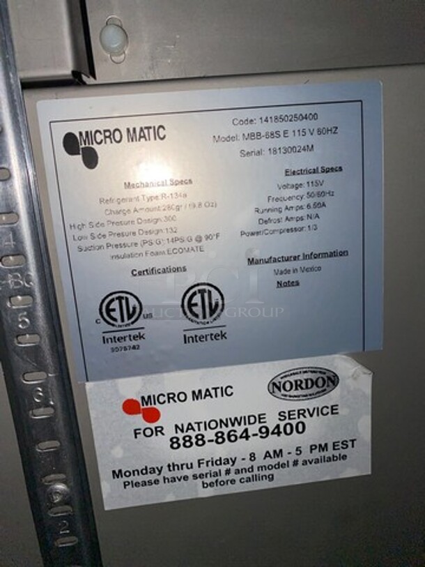WOW! SCRATCH-N-DENT! Micro Matic Commercial 2 Door Bar Back Cooler! With Poly Coated Racks! All Stainless Steel! Model: MBB68SE 115V 60HZ 1 Phase - Image 8 of 10