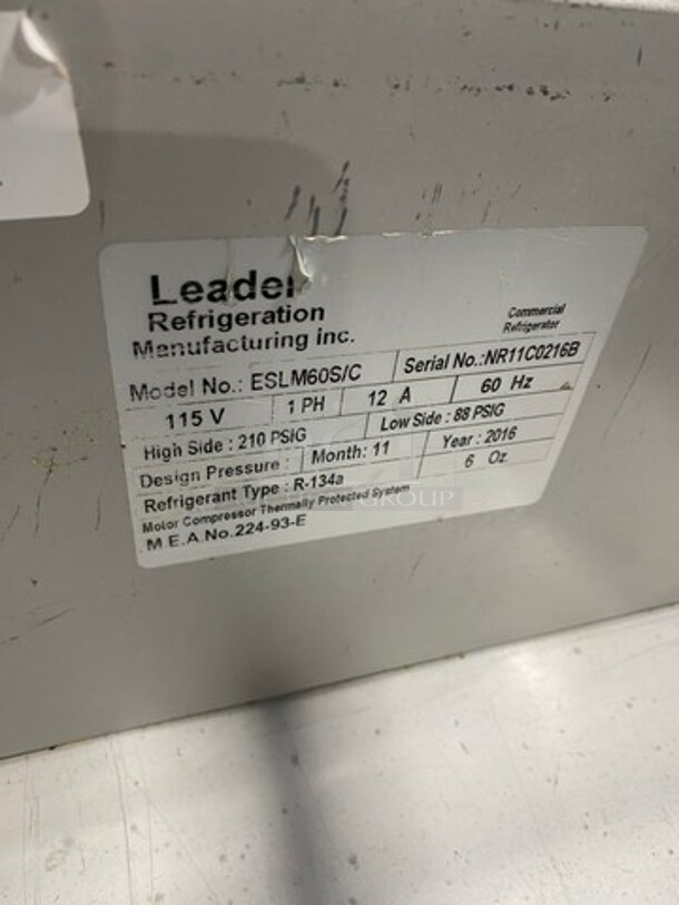 Leader Commercial Refrigerated Food Prep/Serve Station/Cold Pan! With Sneeze Guard! With 2 Door Underneath Storage Space! Stainless Steel Body! HAS BROKEN SIDE GLASS! Model ESLM60SC Serial NR11C0216B! 115V 1Phase! On Casters! - Image 8 of 10